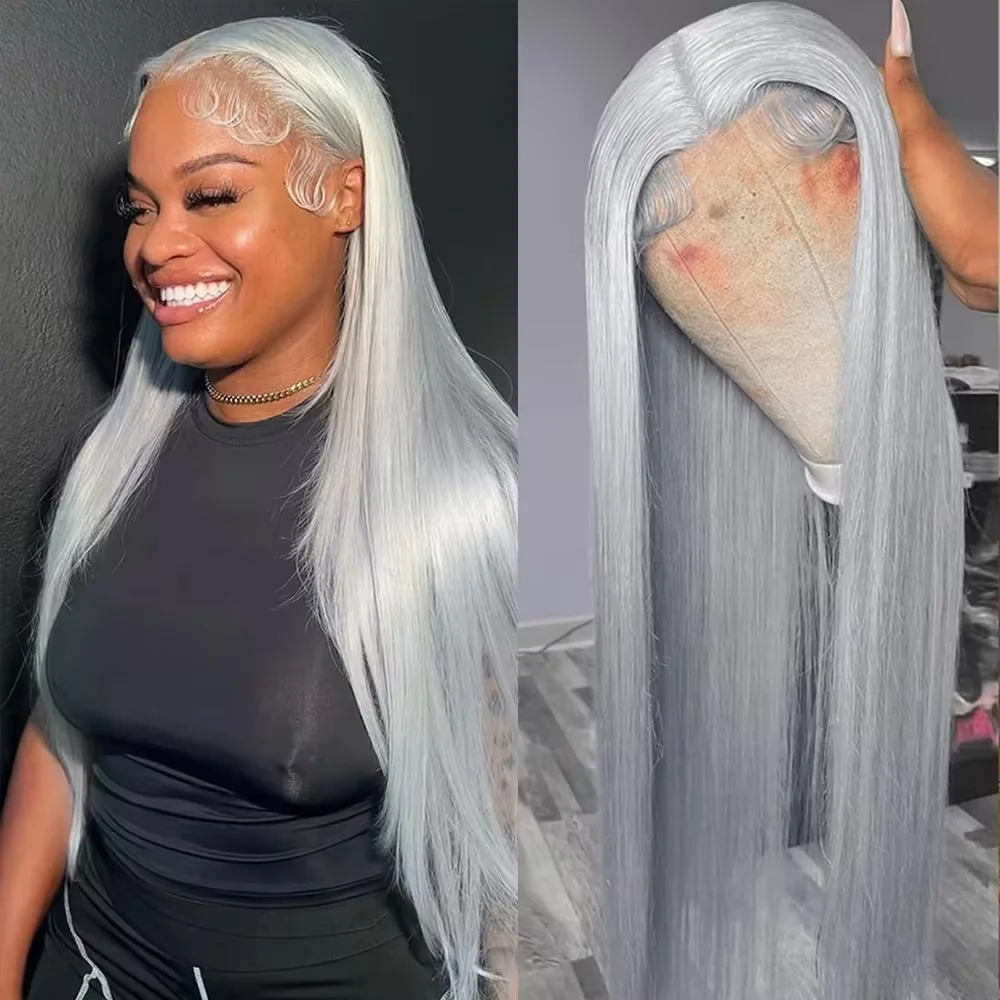 Lace Front Wig Blonde 613 Silver Grey 13x6 HD Human Hair Lace Front Wig Pre plucked Transparent Brazilian Lace Frontal Wig For Women 40 inches