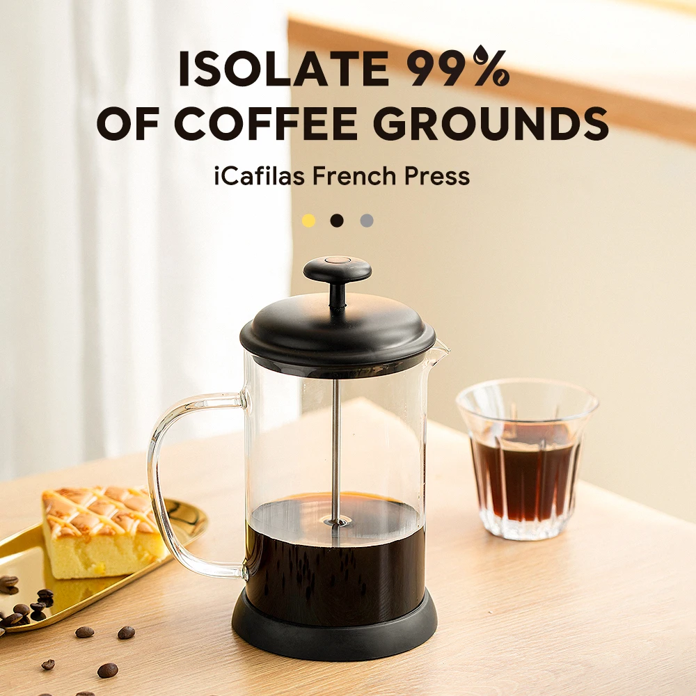 

iCafilas French Press Coffee Pot Coffee Maker Kettle 800ML Stainless Steel Filter Glass Thermos Coffeeware Teaware