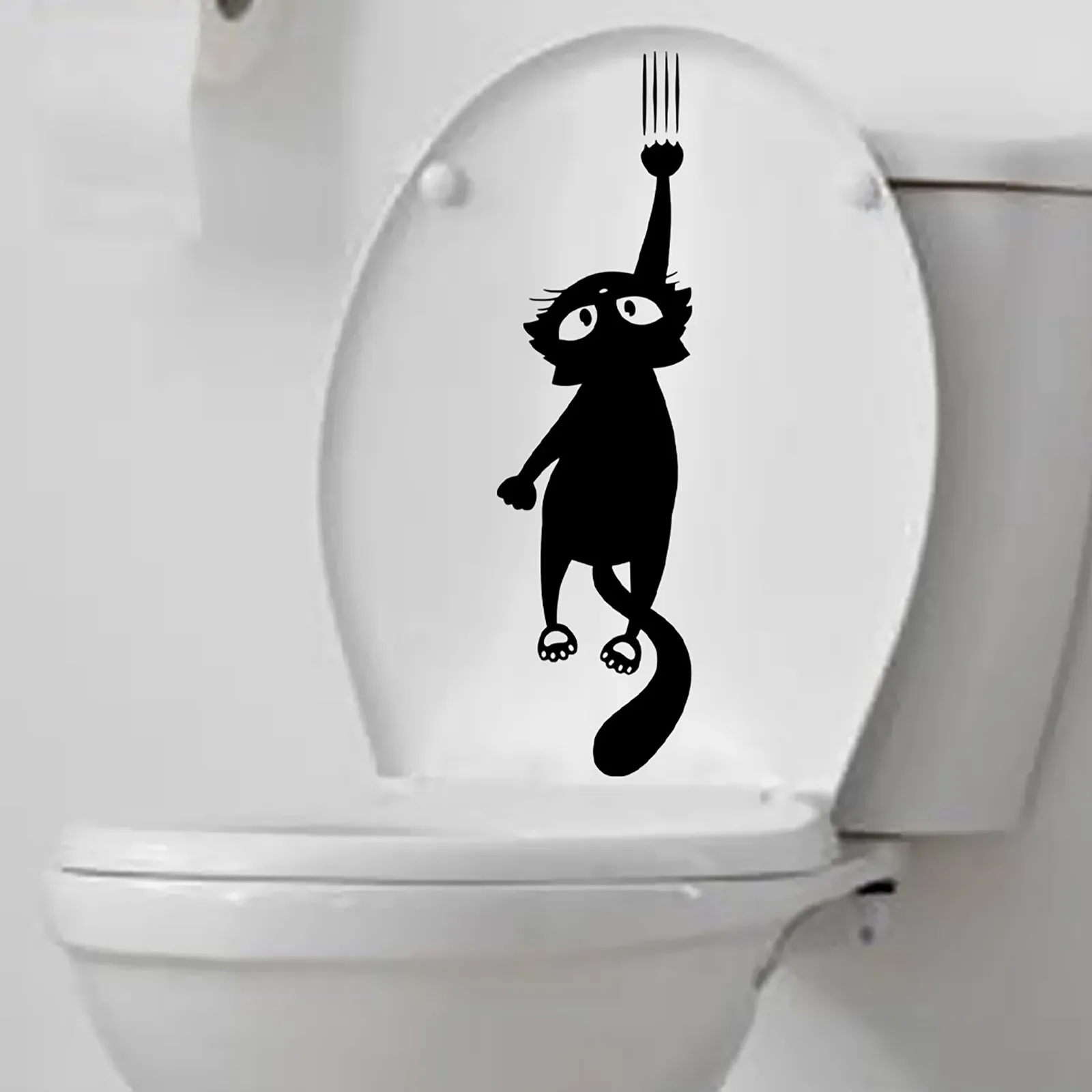 Toilet Stickers Kitten Wall Stickers Toilet Wall Stickers Vinyl Stickers Funny Black Cats Toilet Stickers DIY Stickers PVC Decorative Cartoon wall Home WC Decoration Art Decals