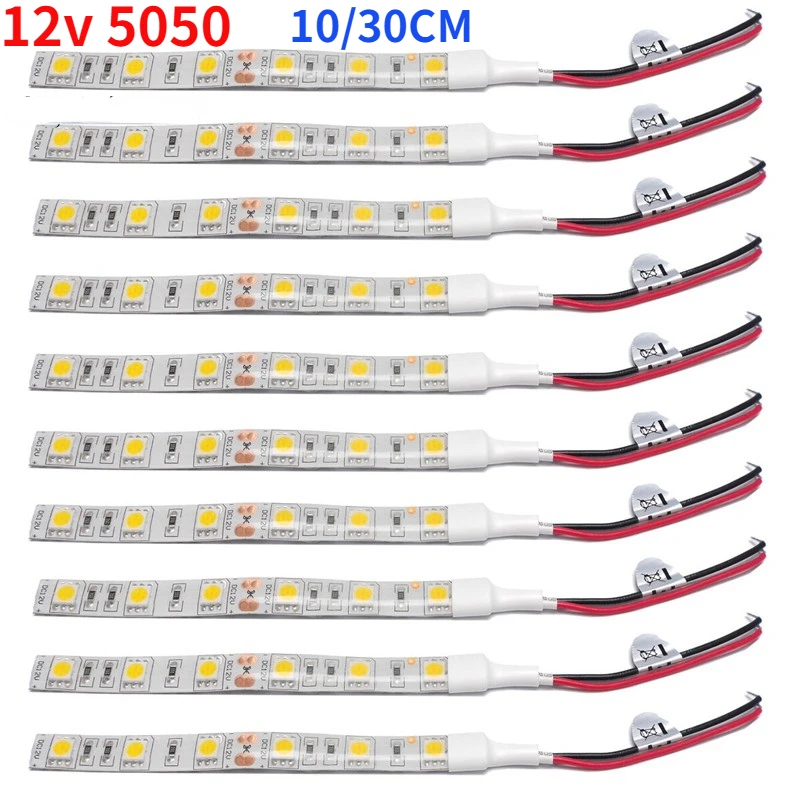 Tira de luces Led flexible para decoración del hogar, cinta luminosa de 5 piezas, DC12V, 10cm, 6Led, 30cm, 18Led, SMD5050, No impermeable, para coche