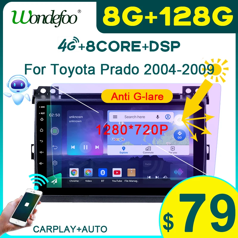 магнитола 2 din android 10 с экраном автомагнитола для Toyota LAND CRUISER Prado 120 2003-2009 Carplay