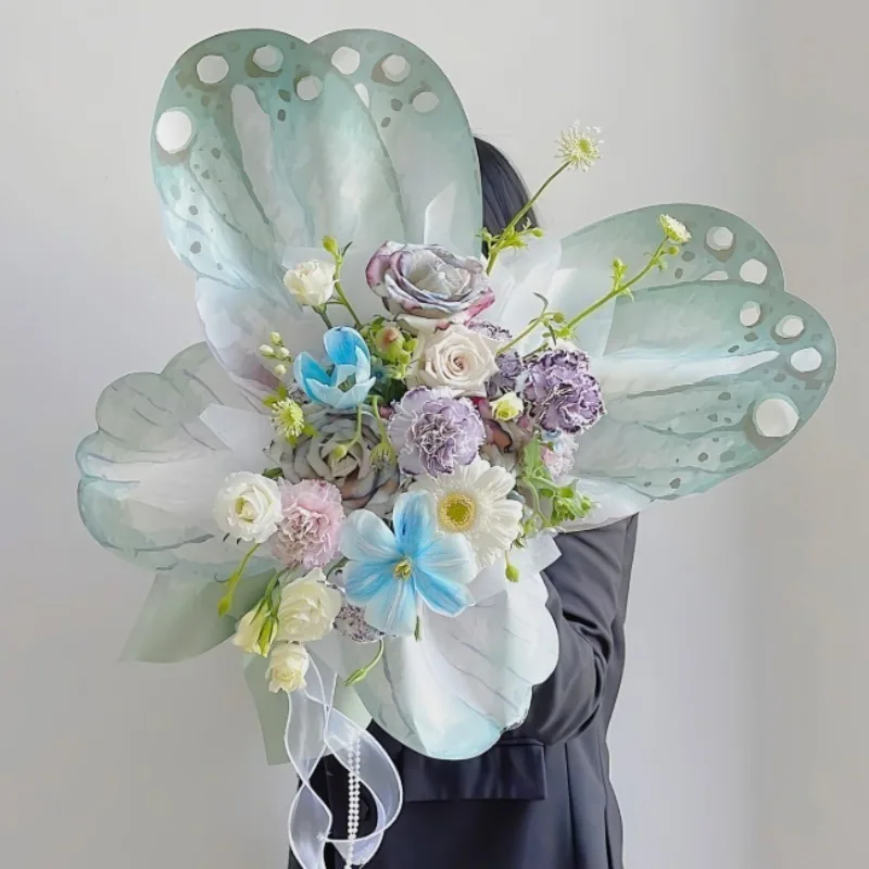 화려한 나비 포장지, 창의적인 크리스탈 나비 크라프트지, 꽃다발 선물 포장 용품