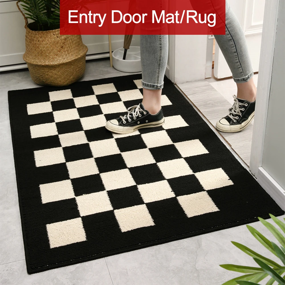 

Entry Floor Mat Doormat Rug Hallway Bedroom Carpet Living Room Absorbent Non-slip Dust Removal Check Pattern Soft Fluffy Mats