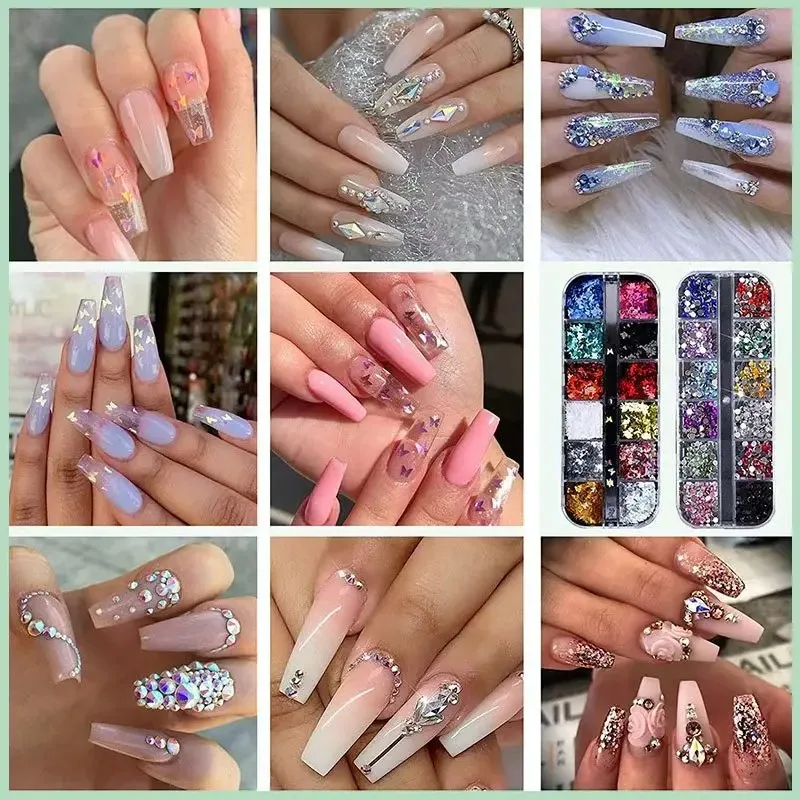 58개/세트 패션 네일 세트 아트 도구 풀세트 전문 네일 42색 크리스탈 파우더 프레스온 네일 폴리쉬 글루 도구 키트