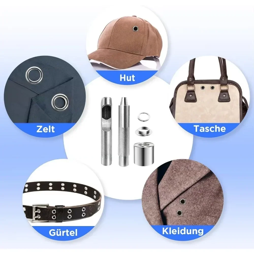 Metal Eyelet Grommet Punch Installer Tool Set Spout Eyelash Discs Pliers Set for Tarpaulins Awnings Bags Curtains Shoes