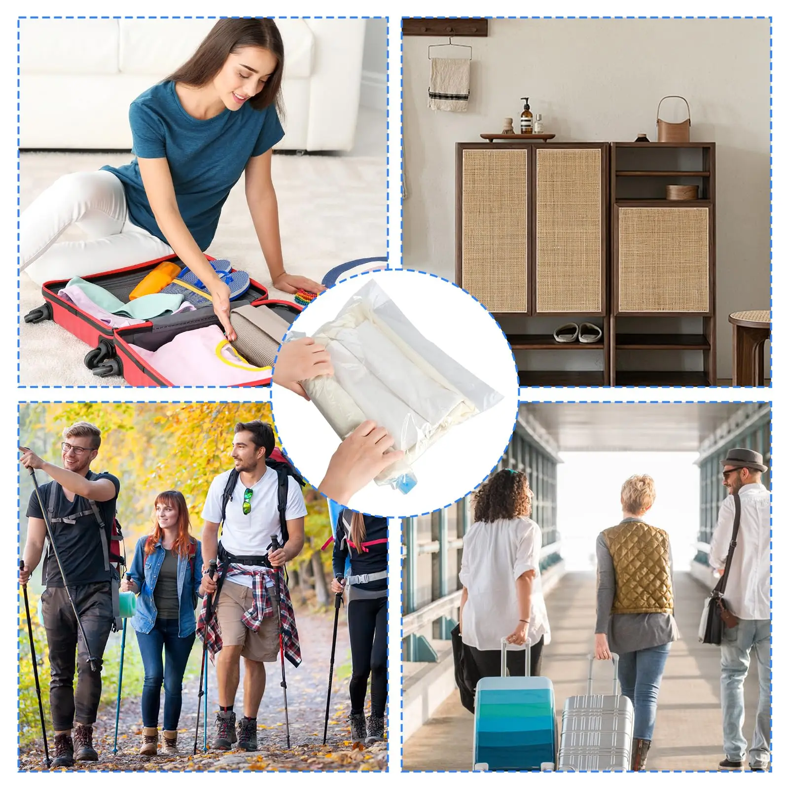 12PCS Compression Bags Travel Reusable Roll Up Vacuum