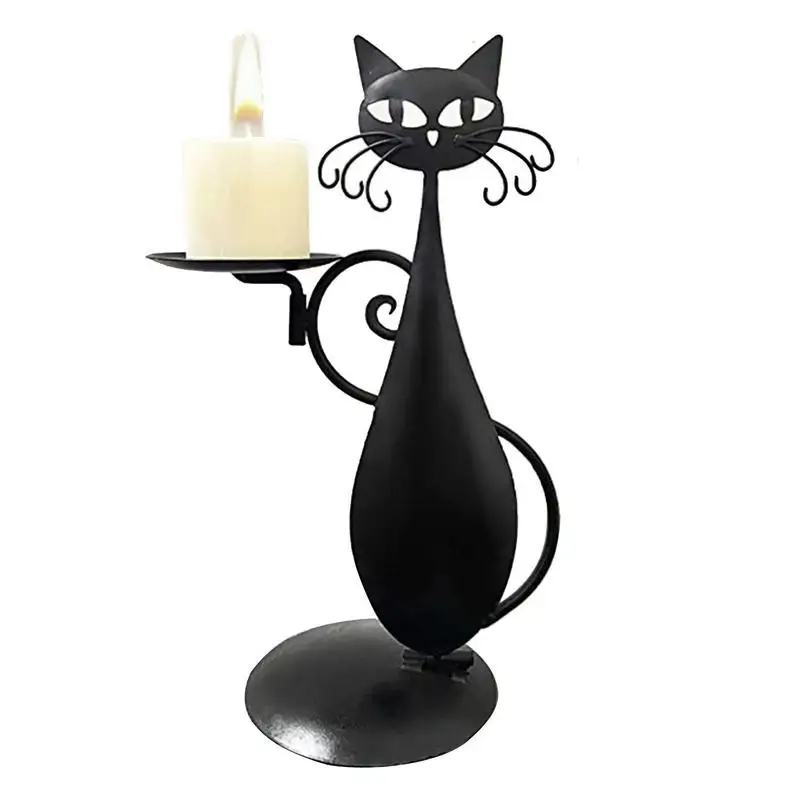 Portavelas de gato negro para decoración del hogar, candelabro