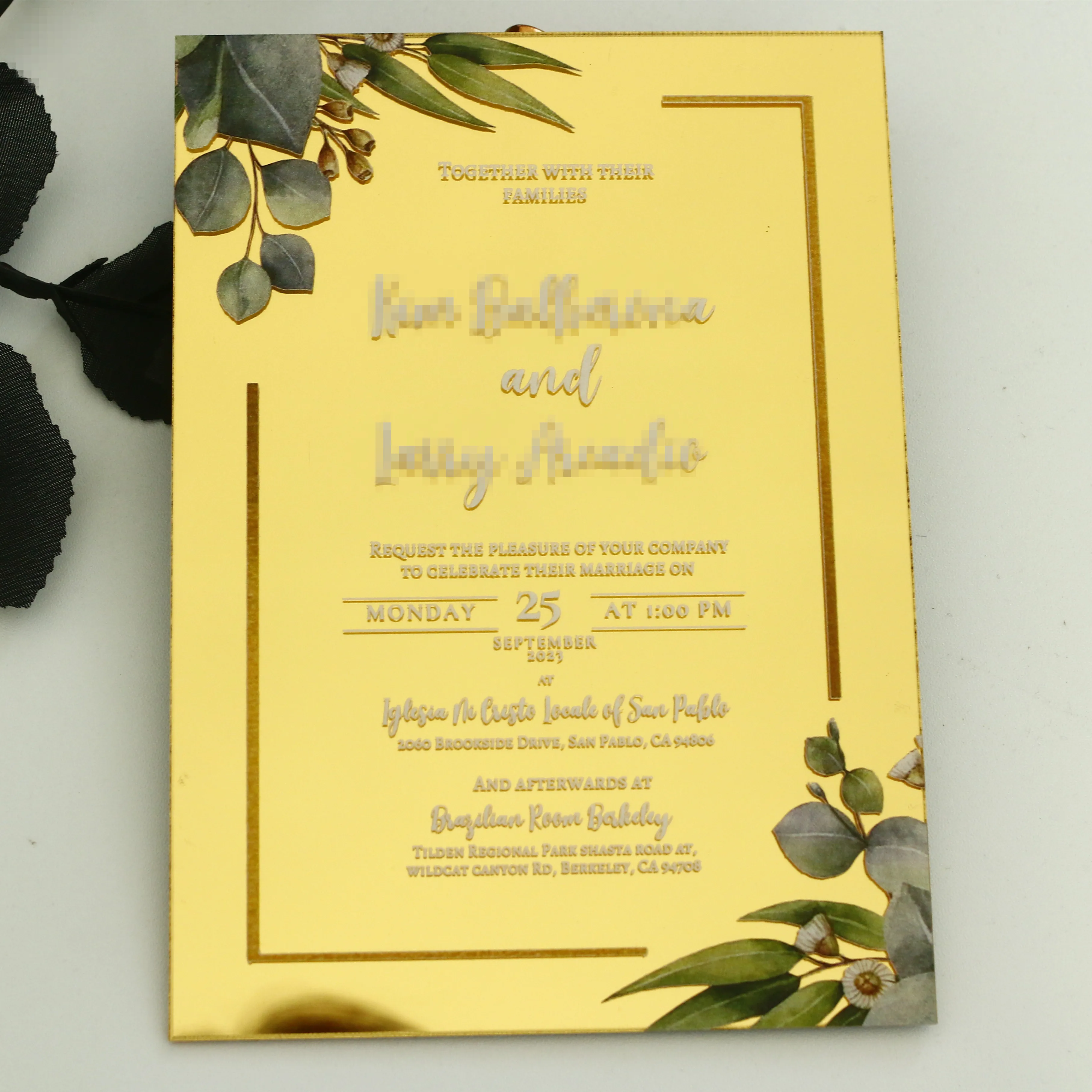 Mirror Gold Acrylic Wedding Invitation Card, Custom Printed, 10Pcs -  AliExpress, image size:3630x3630