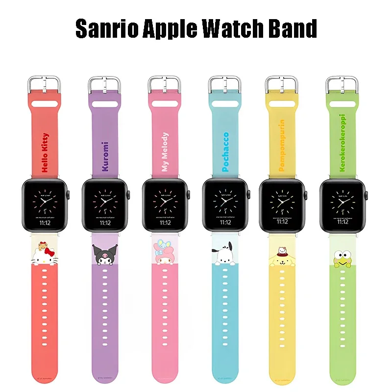 

Kawaii Sanrio Hello Kitty Watch Strap for Apple Watch 1 2 3 4 5 6 7 SE Cartoon Silicone Girl Sports Watch Strap 38 40 42 44mm