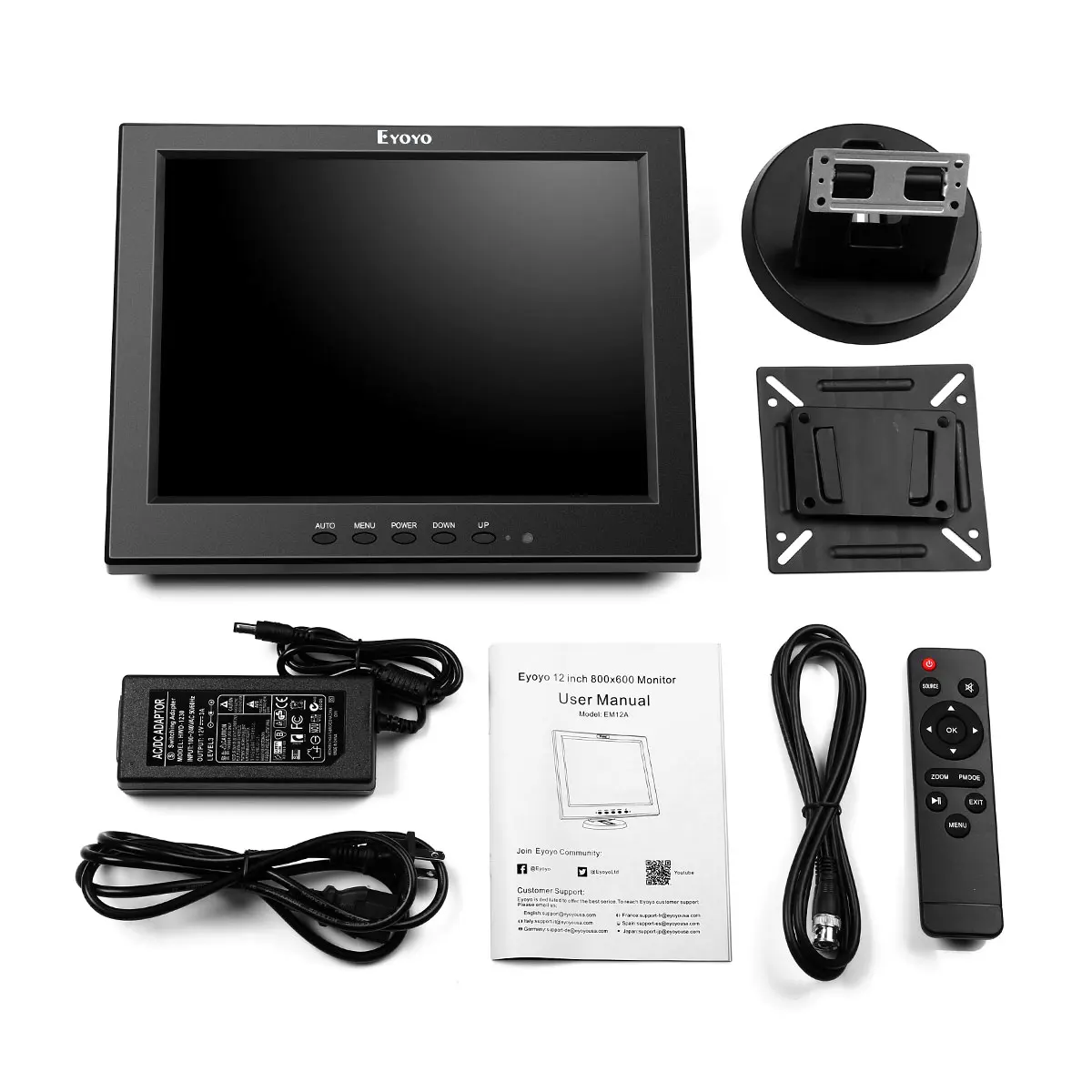 Eyoyo EM12A  , BNC VGA AV HDMI Է, 800x600 ޴ 4:3 TFT LCD ÷ ũ,  Ȯ , 12 ġ