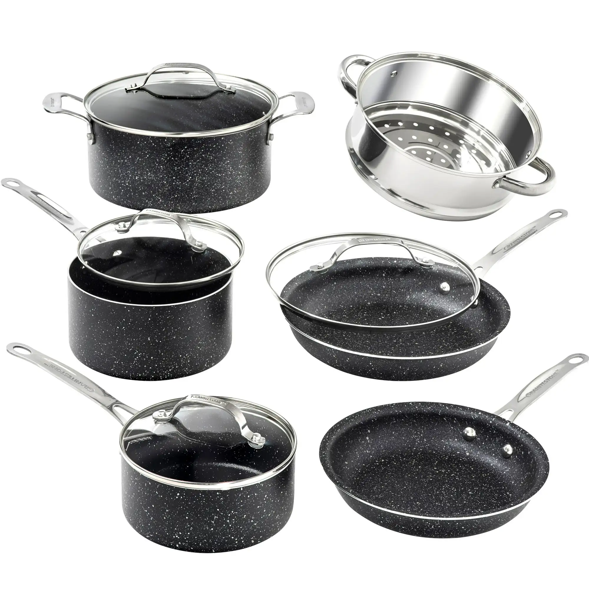 10 Pieces Induction Pots and Pans Set Non-stick Granite Kitchen