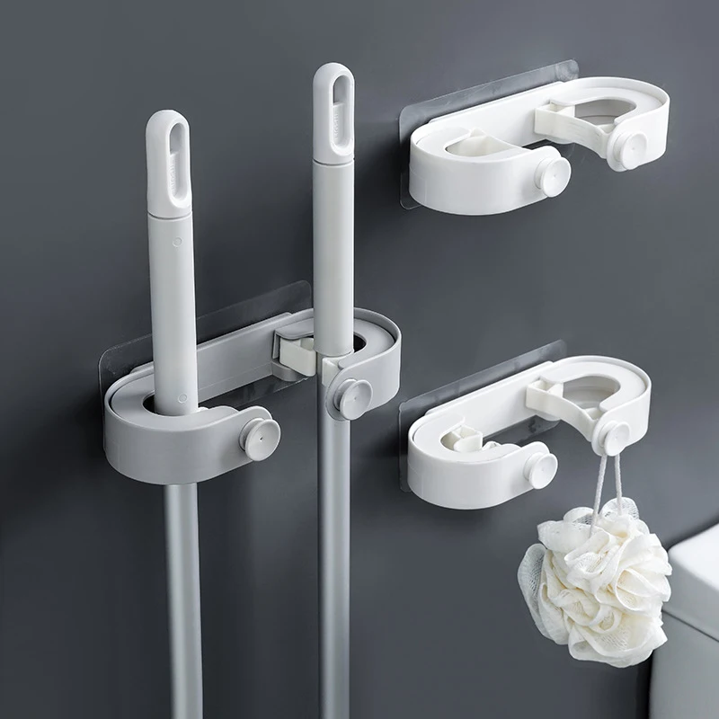

Wall Mounted Mop Holder Rack Seamless Mop Organizer Brush Broom Hanger Storage Rack for Kitchen Bathroom Hanging Pipe Hooks
