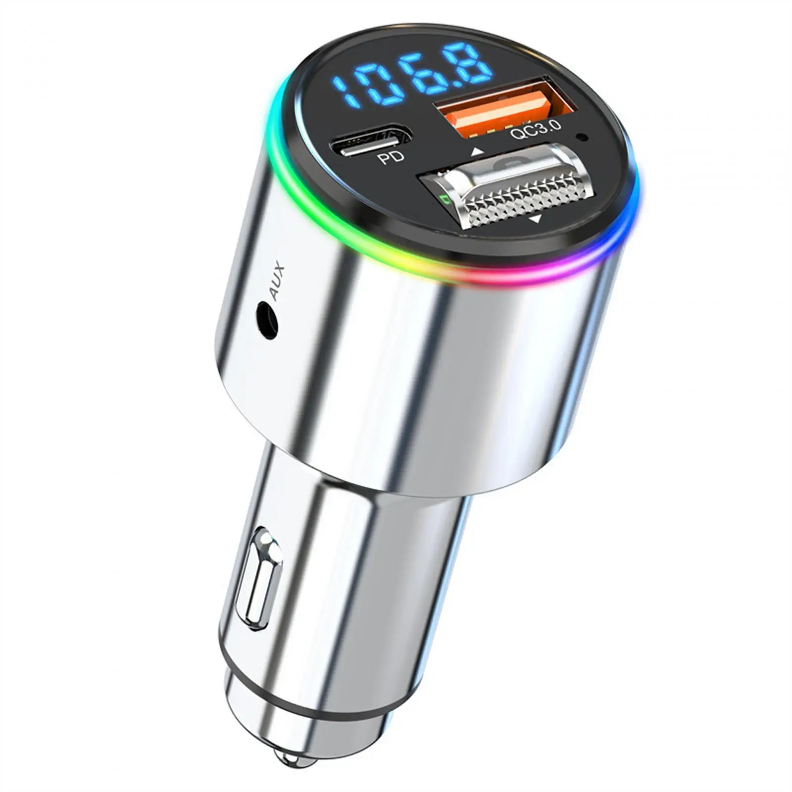 

V5.3 FM Transmitter for Car QC3.0 Fast Charging with RGB Color Universal Stable Connection Music Player for SUV Car Truck