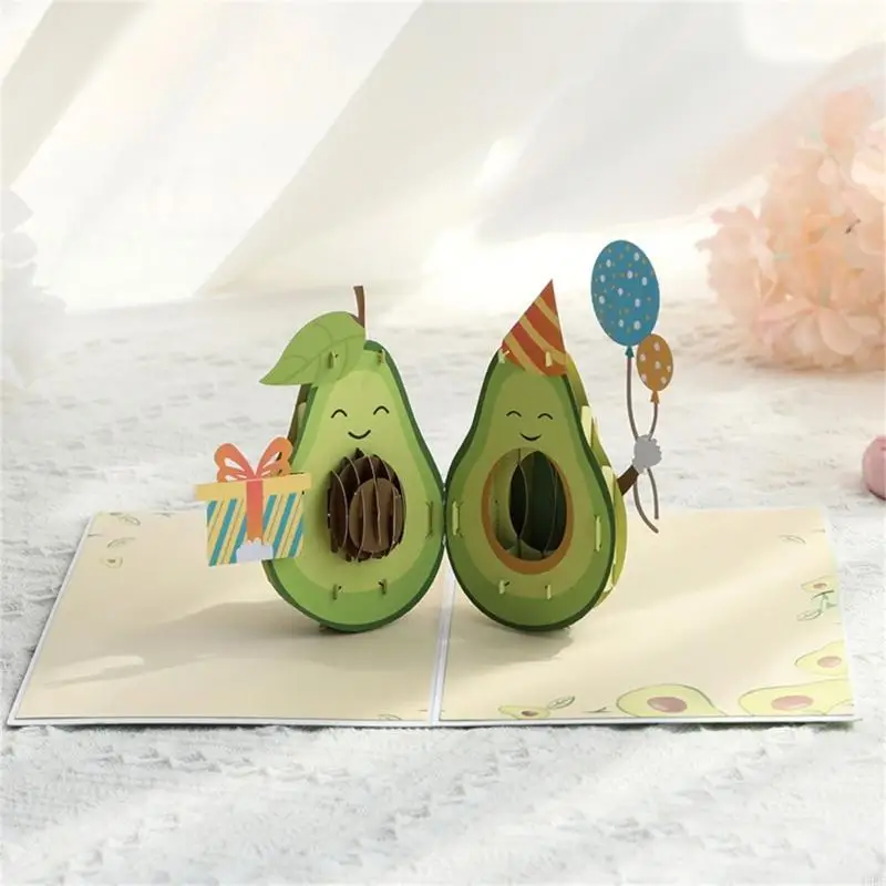 45BE 3D Avocado Birthday Card Surprise Mysterious for Children Kids Girl Boys Festival Gift Supplies Accessory