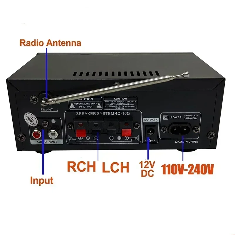 AK45 Bluetooth 5.0 Power Amplifier 2.0CH 60W X 2 Output Max 400W Subwoofer Hi-Fi Audio Amplifier Stereo Receiver