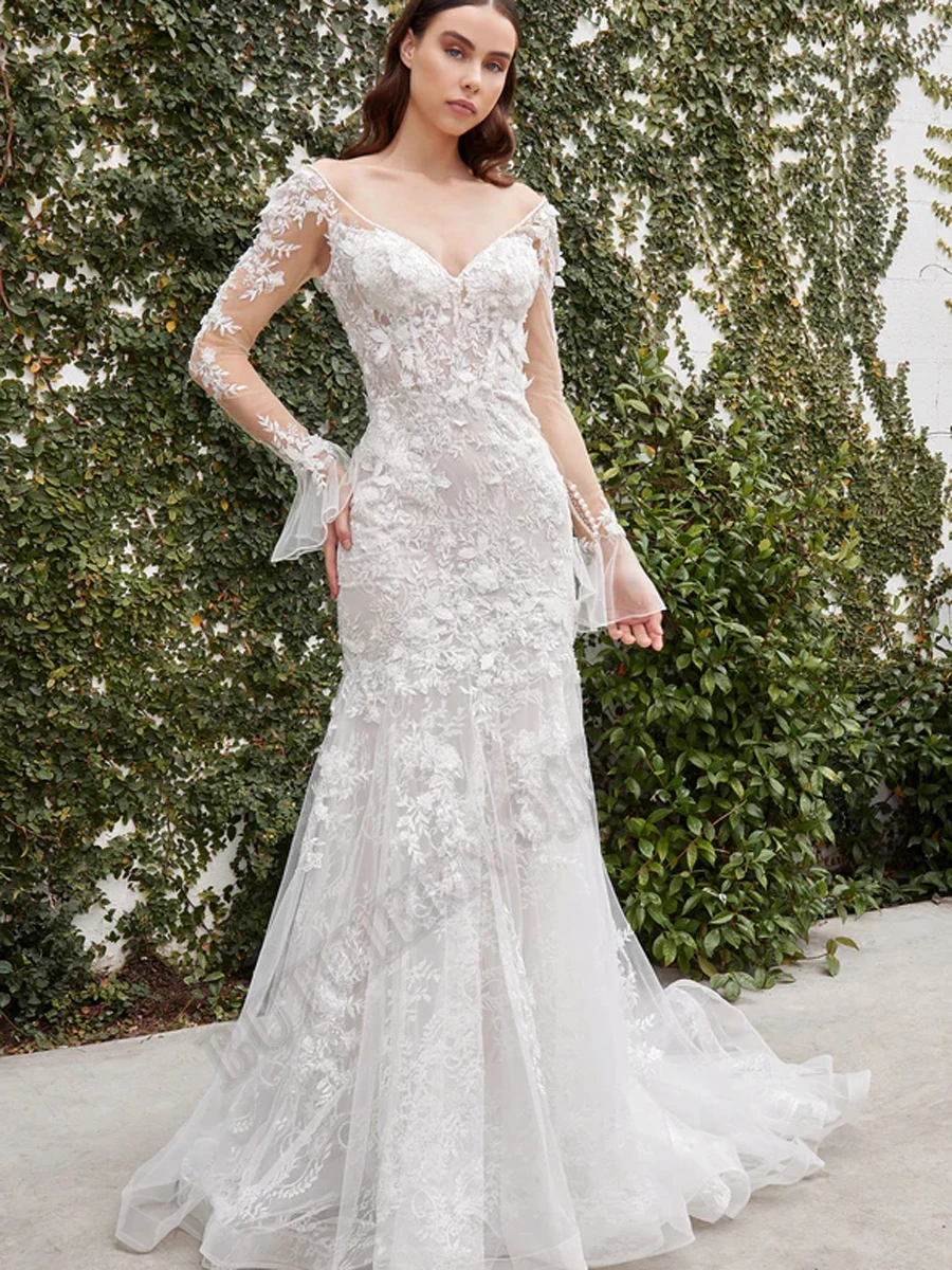 

BUTUIERN Exquisite Mermaid Wedding Dress Lace Appliques Batwing Sleeves Sposa Vestidos Backless Bride Party Gown Robe De Mariée