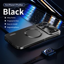 Sleek All - Aluminum Magnetic Suction Frosted Phone Case with Shock - Absorbing Ultra - Thin Design - iPhone 17 (Black)