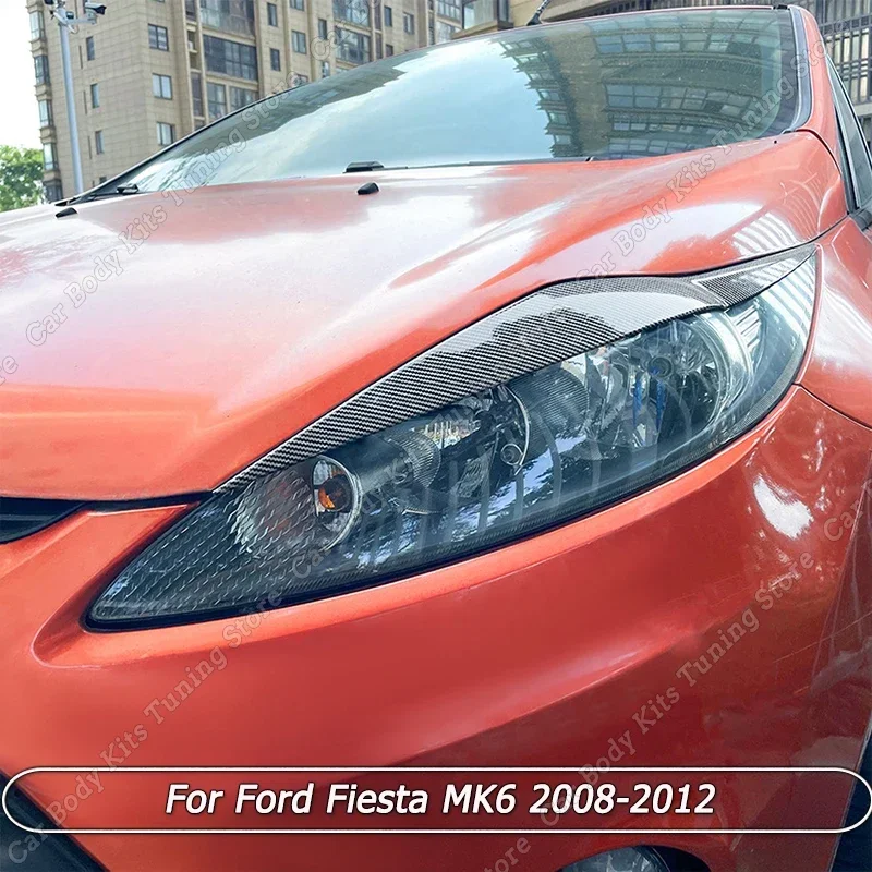 

For Ford Fiesta MK6 2008-2012 Front Headlight Eyebrow Eyelids Stickers Lamp Cover Body Kits Tuning ABS Gloss Black/Carbon Look