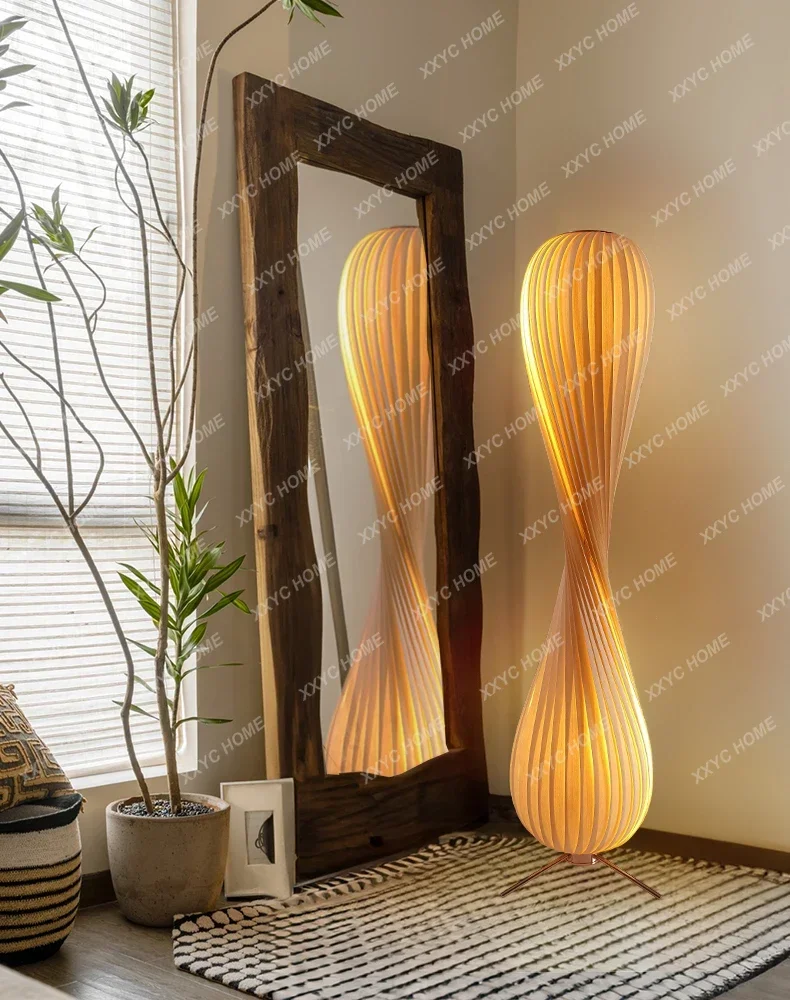 

Grass Skirt Floor Lamp Wood Color Living Room Bedroom Bedside Lamp Advanced Floor Lighting