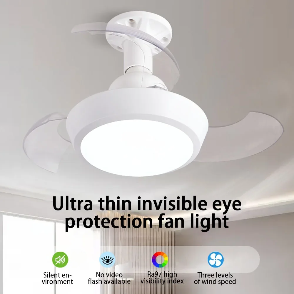 LED Ceiling Fan With Light Silent Electric Fan Retractable Blades Remote Control Dimming Bedroom And Living Room Lighting