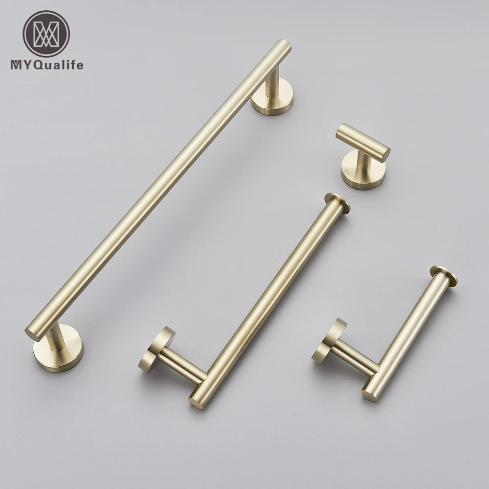 Description Picture 2 of itemBrushed Gold Bathroom Accessories Set Wall-Mount Stainless Steel Towel Bar Rack Toilet Roll Paper Holder Robe Hook Hardware
