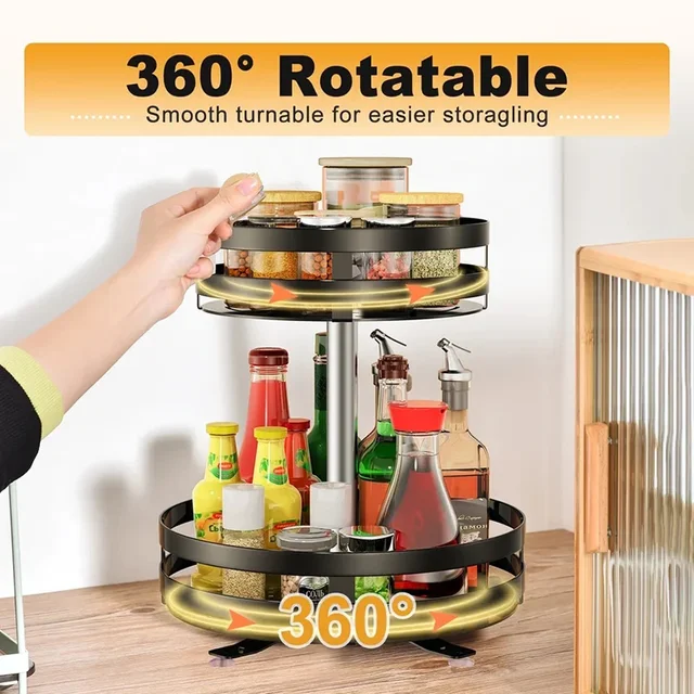 Organizzatore portaspezie con rotazione a 360 ° vassoio portaoggetti antiscivolo in acciaio al carbonio per condimenti e spezie barattoli lattine accessori da cucina per la casa 2