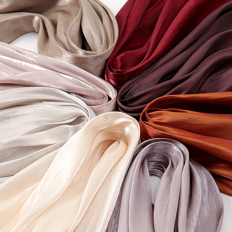 Newest Plain Shimmer Hijab Silk Wrinkle Scarf Muslim Woman Hijab Shawls Islam Woman Long Wraps Femme Headband Pure Turban 3