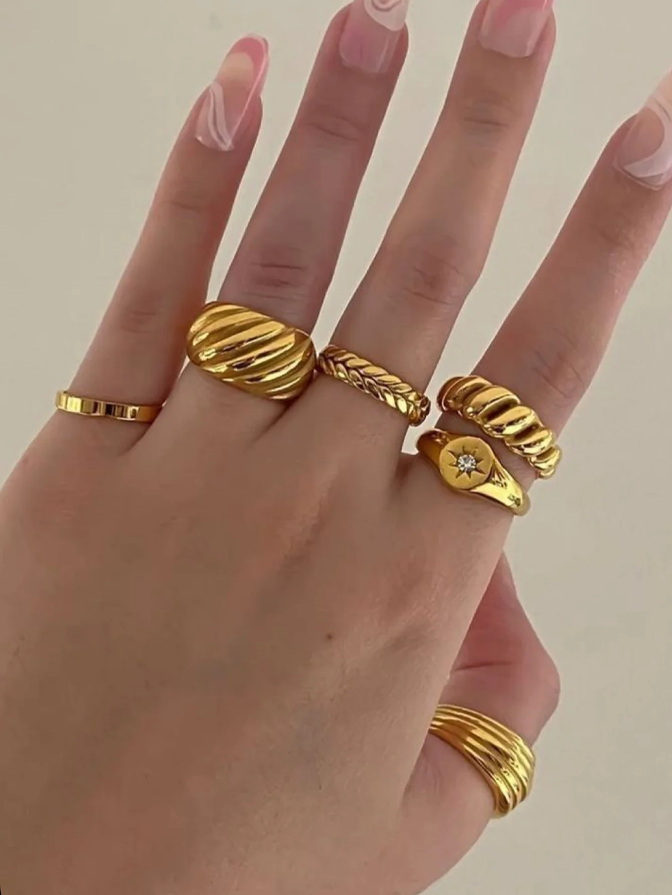 Gold Stackable Ring Set for Women - Textured Twisted & Braided Bands