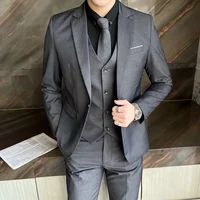 Suit (Blazer+ Vest + Pants) Men's Fashion Business Gentleman Professional Formal Dress Korean Version Banquet Dress Suit S-6XL
