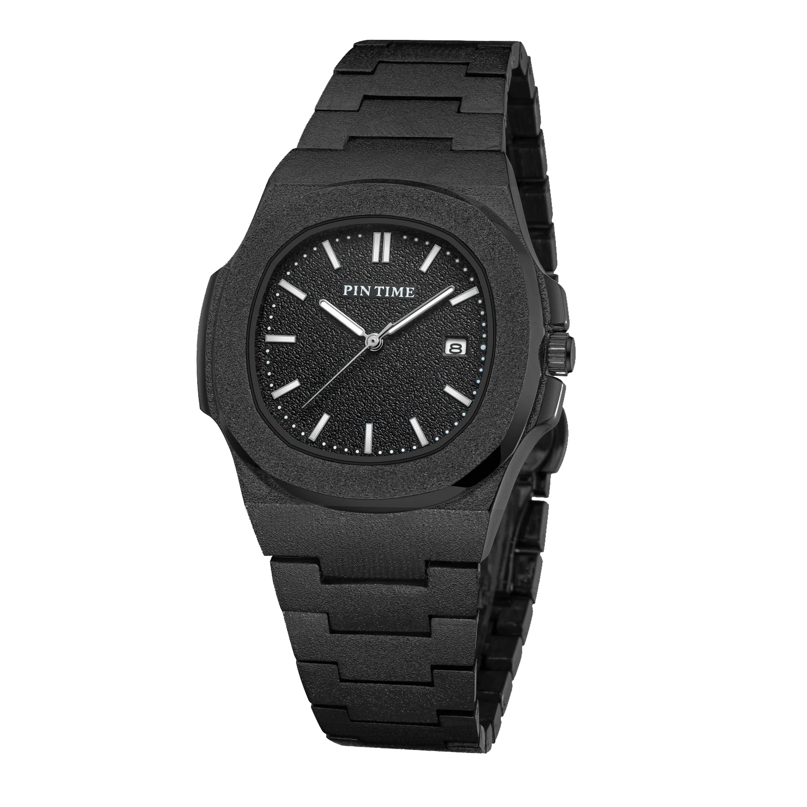 PINTIME Fashion Business Mens Watches Large Face Analog Quartz Wristwatch For Man Matte Stainless Steel Band Reloj Hombre Gifts