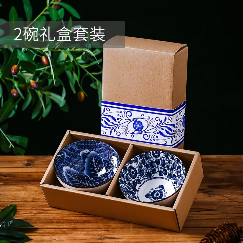 

Blue and white porcelain tableware set ceramic bowl gift box Japanese tableware set plate set
