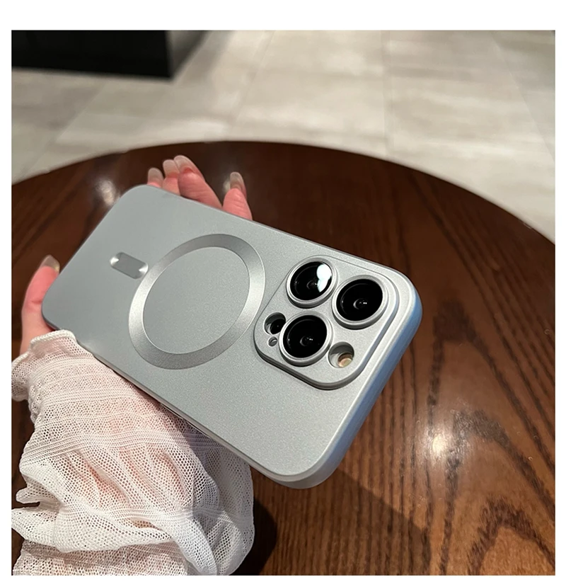 حافظة شحن لاسلكي Magsafe لهاتف iPhone ، غطاء مغناطيسي لين ، أسود فاخر ، iPhone 16 ، 15 ، 14 ، 13 ، 12 ، 11 Pro Max