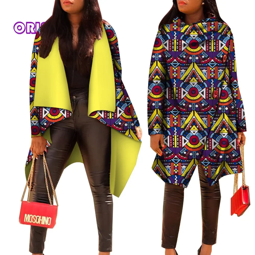 

Women African Coats African Print Cotton Casual Women African Print Trench Coat Tops Lady Traditional Clothes WY4715