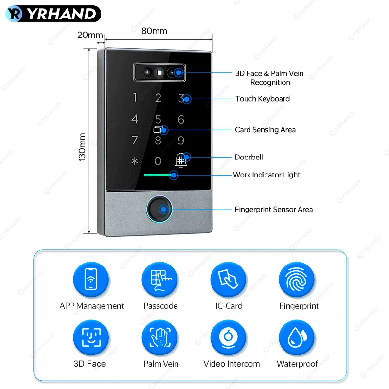 TTLOCK Biometric IP65 Waterproof face 100 Fingerprint Access Control Keypad supp