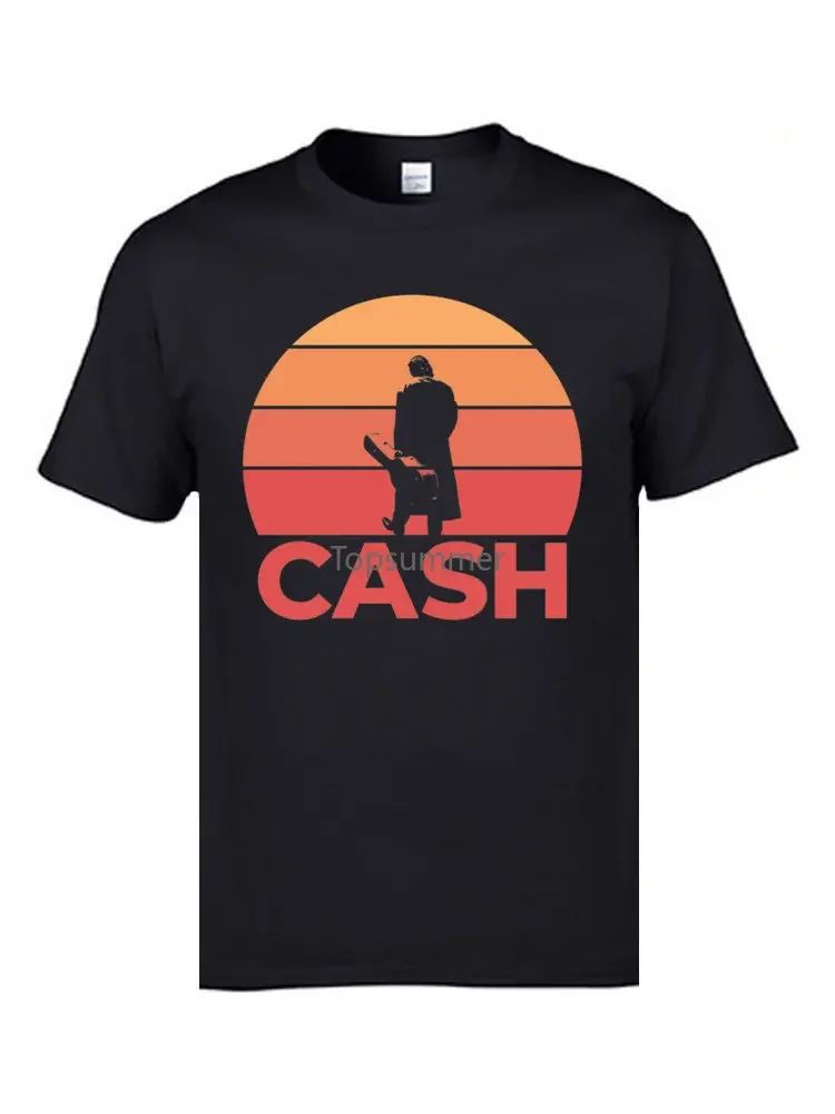 

Johnny Cash Sunset T Shirt For Men Classic Guitar Artist Music Tshirt Father Tees Cotton Fabric Short Sleeve T-Shirts Xxl