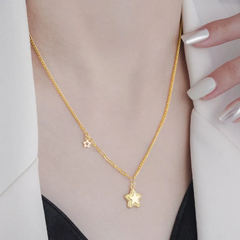 14K Gold Plated Star Shape Necklace for Women Elegant Adorable Luckly Star Chain Neck Decotraion Choker Jewelry Best Gift