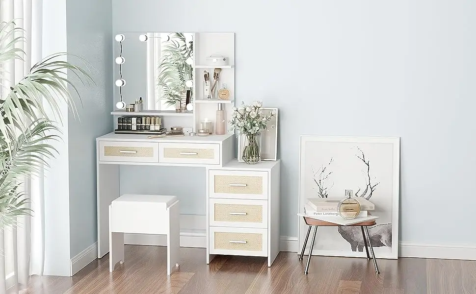 Vanity Desk with Mirror and Lights