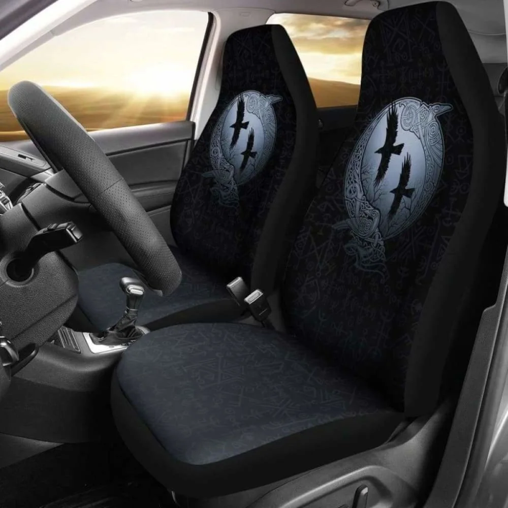 

Viking Odin'S Eye Ravens Hugin And Munin Car Seat Covers,Pack of 2 Universal Front Seat Protective Cover