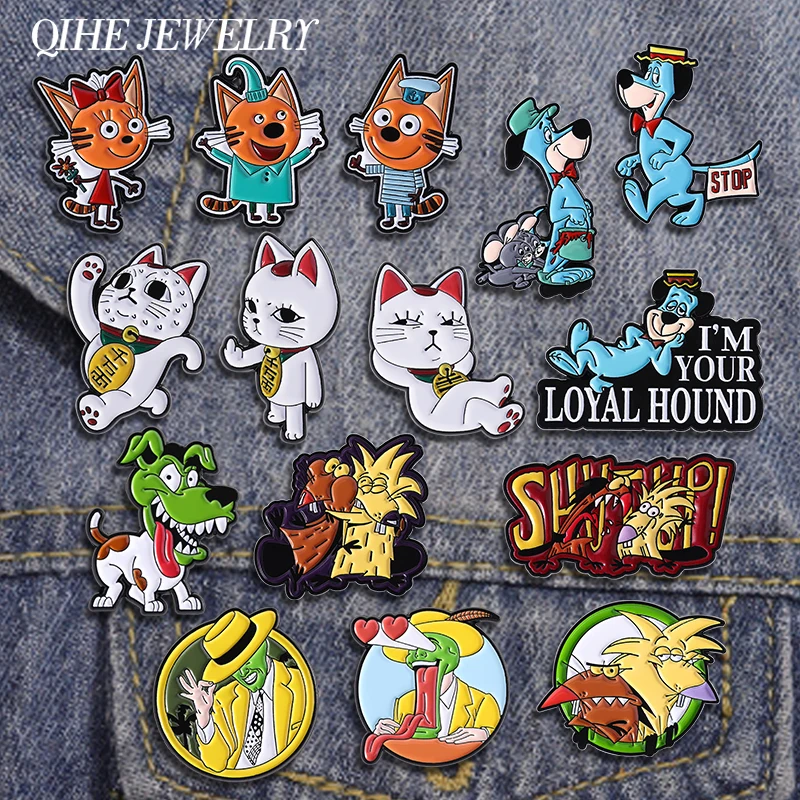 Humor Comedy Anime Movie Collected Enamel Pins 6-23Pcs/Set Cartoon Role Red Eared Rabbit Cat Dog Brooch Lapel Badge Jewelry Gift