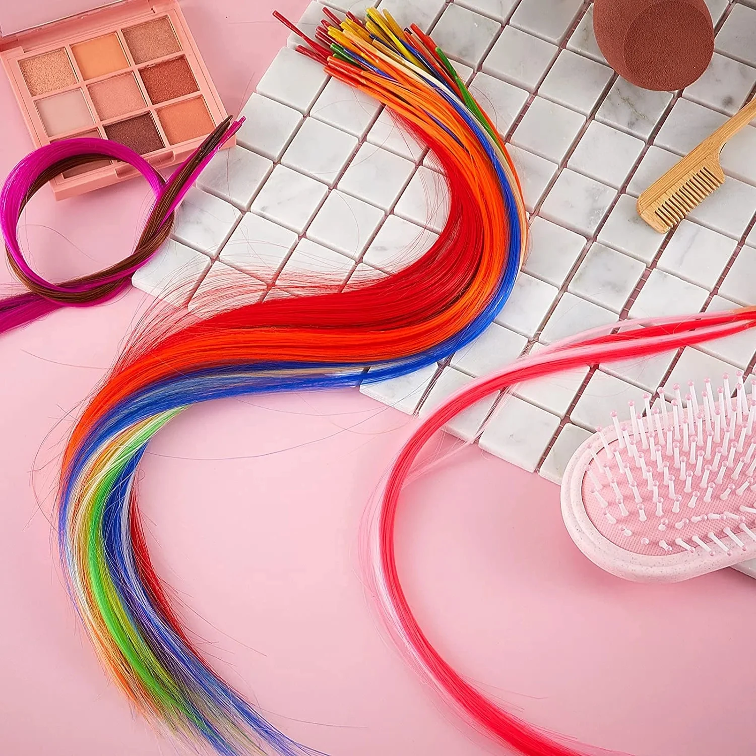 20Inch Colored Clip In Hair Extension Clip for Women Kids Gift Cosplay Dress Up Party Highlights