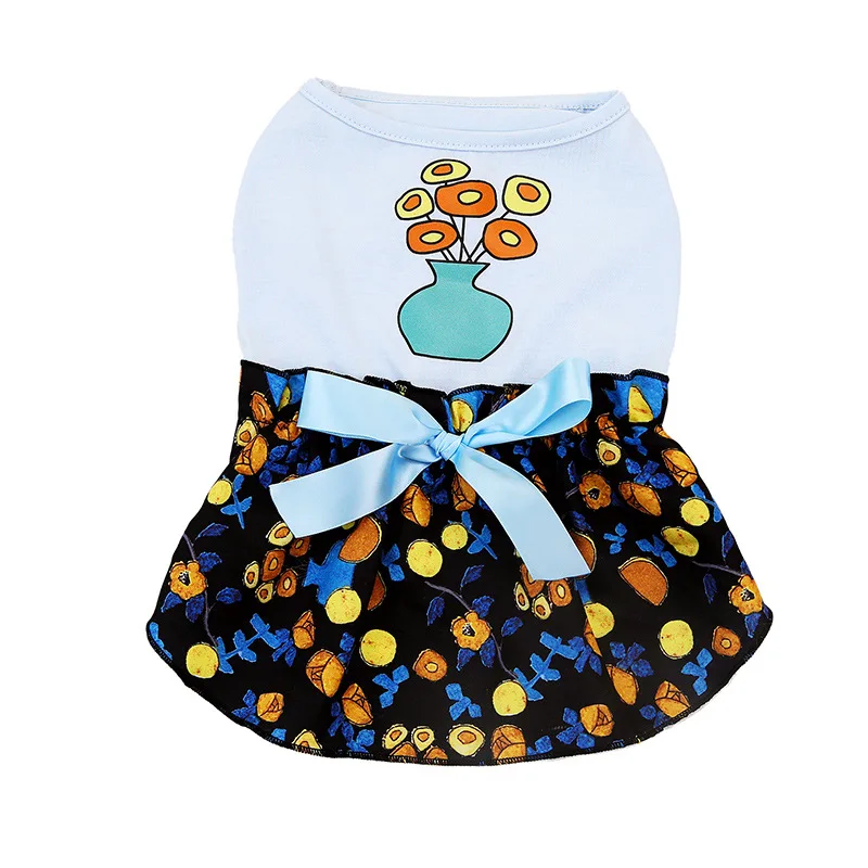 New pet skirt, digital print bow cat skirt, hot vase dog cat and dog sundress, suitable for summer wear, not stuffy, simp