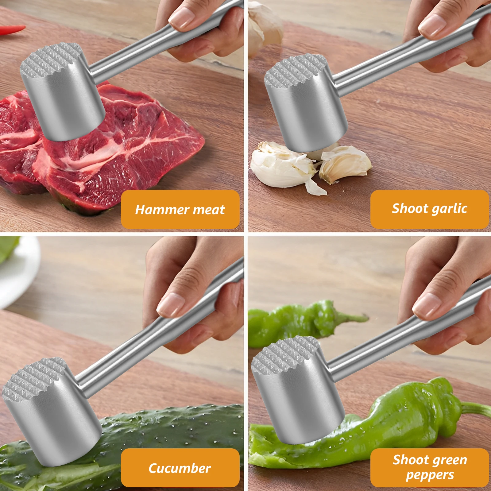 Dual Head Meat Hammer 304 Stainless Steel Meat Mallet Ergonomic Handle Non Slip Grip Steak Tenderizing Home Kitchens meat tenderizer meat hammer