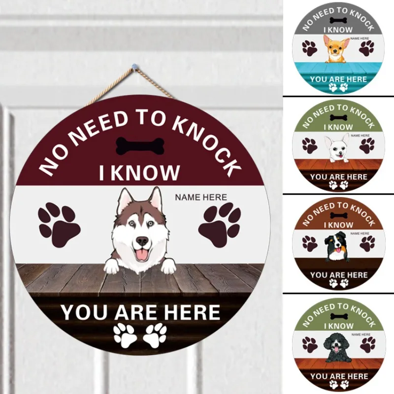 

Personalized Wooden Dog House Doorplate Sign Hanging Wood Circular Festival Decoration Plate for Pet Home Gift