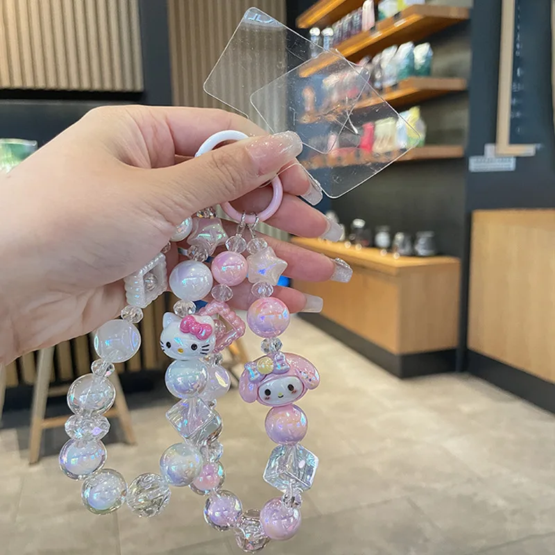 

Anime Sanrio Phone Chain Hello Kitty Cinnamoroll Beaded Backpack Pendant Melody Cute Kuromi Pochacco Keychain Mobile Case Gifts