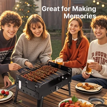 Portable Charcoal Grill, Foldable BBQ Grill with Adjustable Heights, Durable & Compact, Easy to Clean, Perfect for Camping, Tail 2
