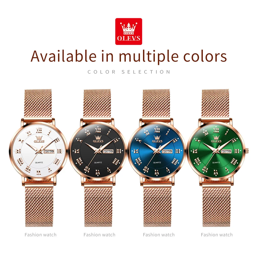 OLEVS 2920 Watch For Women Waterproof Dual Calendar Milanese Steel Strap Ladies Hand Clock Luxury Original Quartz Dress Watches