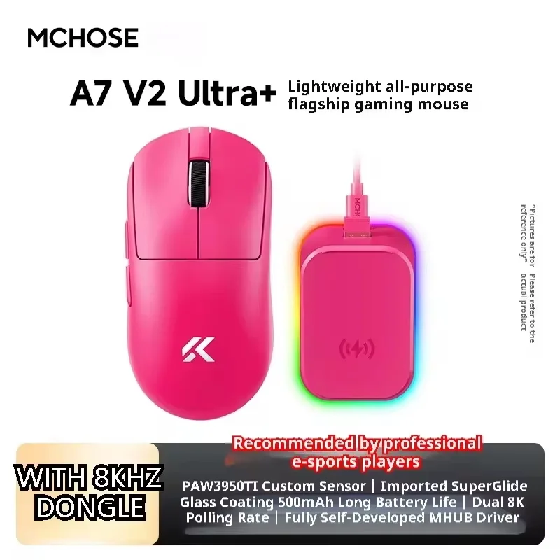 MCHOSE A7 V2 Ultra Gaming Mouse PAW3950Ti Super Sensor 20000FPS Tracking Accuracy 8kHz Polling Rate Low Latency Super Glide