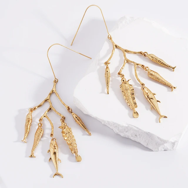 New In Vintage Earrings For Women Bohemia Gold Plated Earring Cute Metal Fishes Pendientes Multi Dangle  Jewelry 2024 Fashion 6