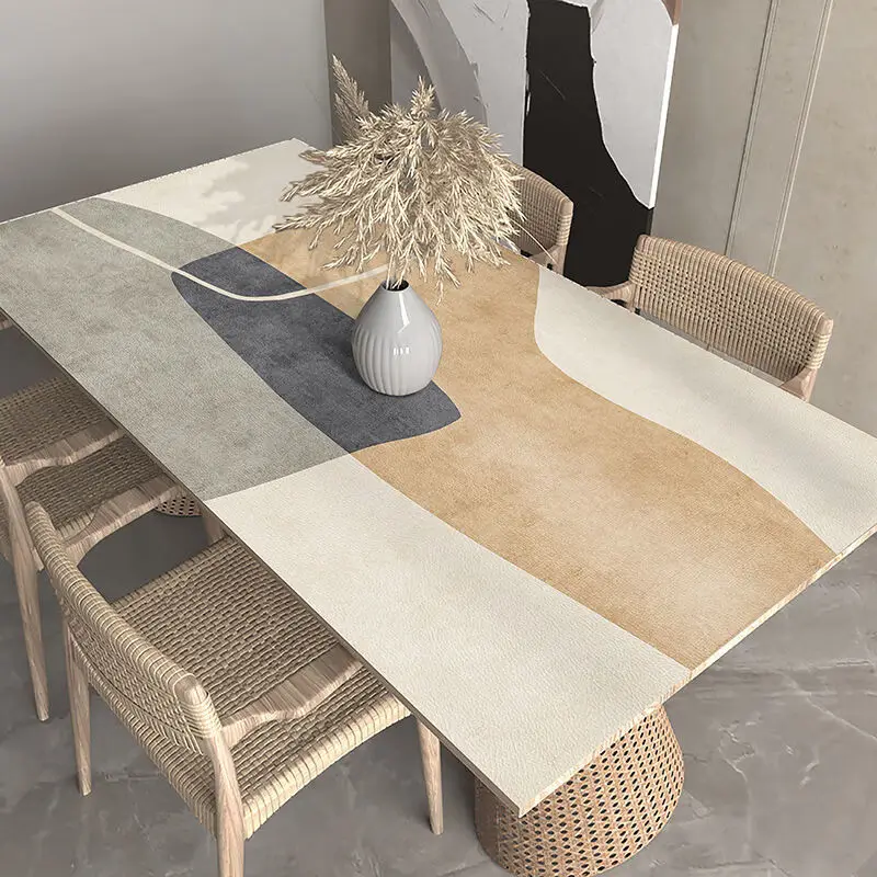 Minimalist Line Table Mat Waterproof Oil-proof Placemat Beige Striped Kitchen Desktop Decorative Cover Mat Modern PVC Table Mats 2