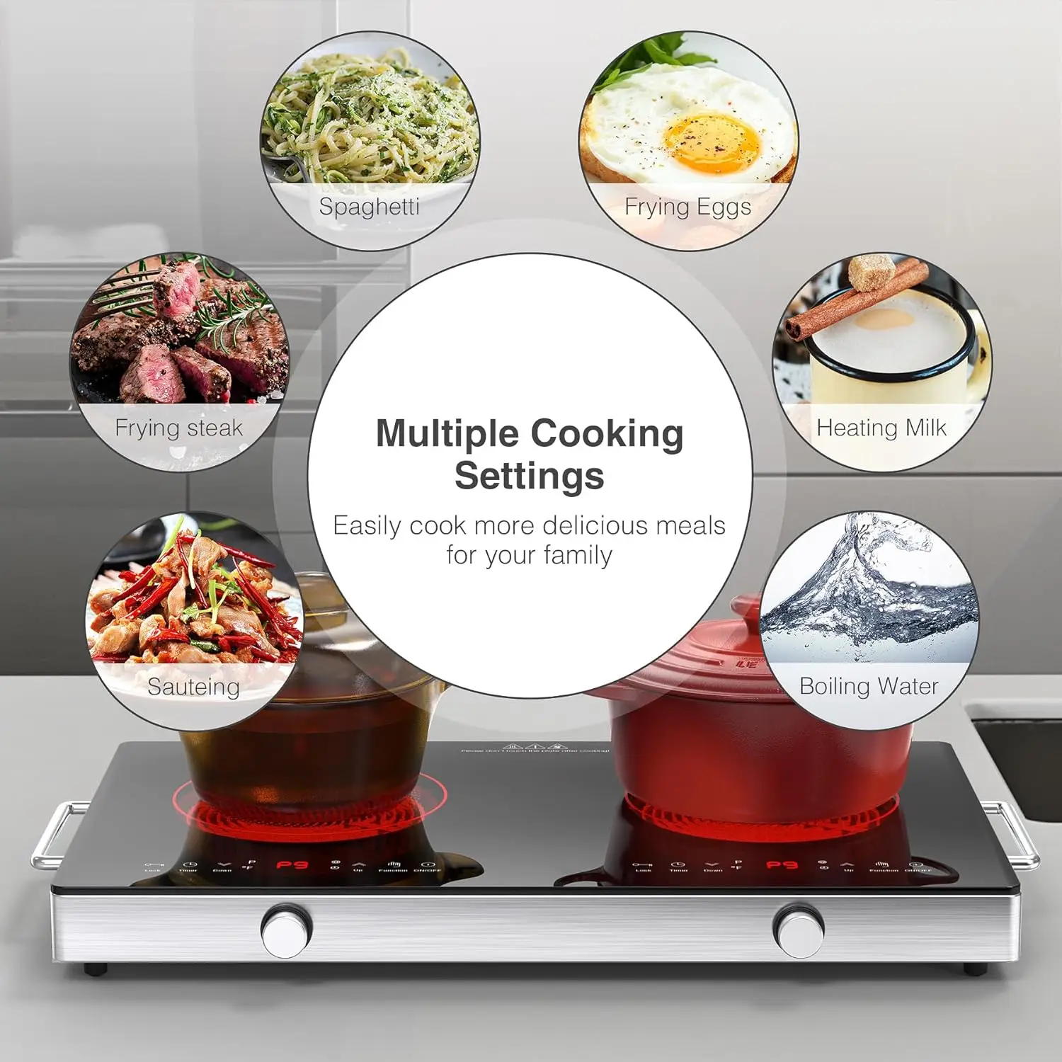 Electric Stove Top with Knob Control,9 Power Levels, Kids Lock & Timer,LED touch control,Overheat Pr